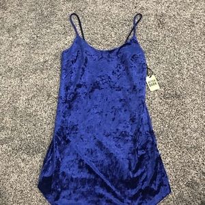 Blue crushed velvet slip dress
